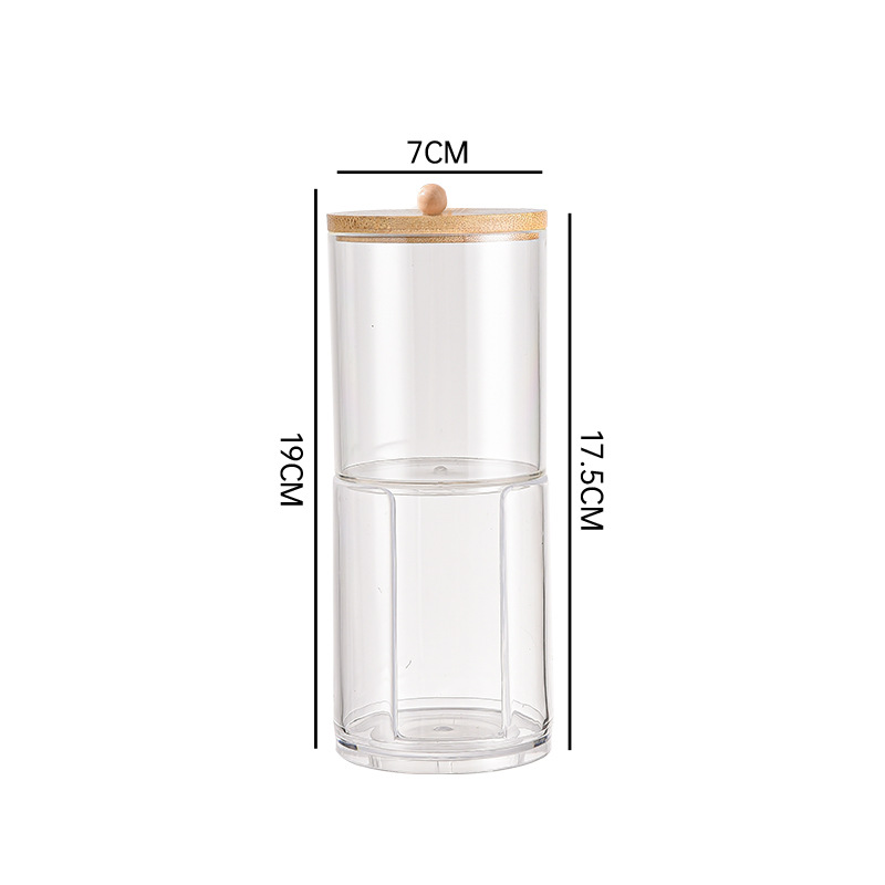 Caja de almacenamiento acrílica con tapa de bambú, organizador transparente para bastoncillos y cosméticos