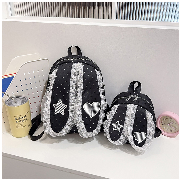 Indigo Smoke Mesh Bunny Ear Student Backpack Japanese Style Cute Girls School Bag High-Value Casual Versatile Travel Shoulder Backpack