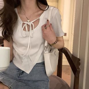 Short-sleeved Shirt for Women, Niche Design, French Pure Color, Slim Fit, Sexy, Sweet and Spicy Style, Slim Short Top