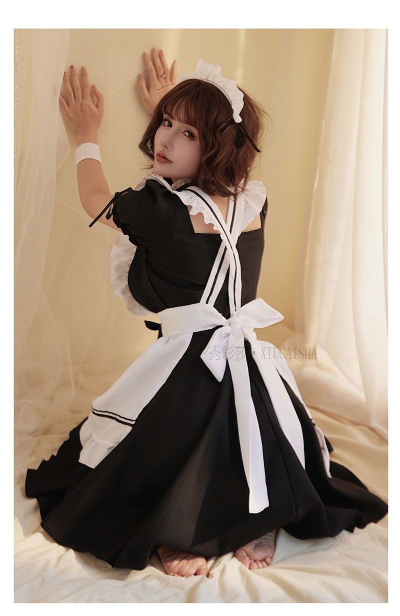 Maid Roleplay Lingerie Set with Headpiece, Collar, Cuffs and Dress — detail image 15
