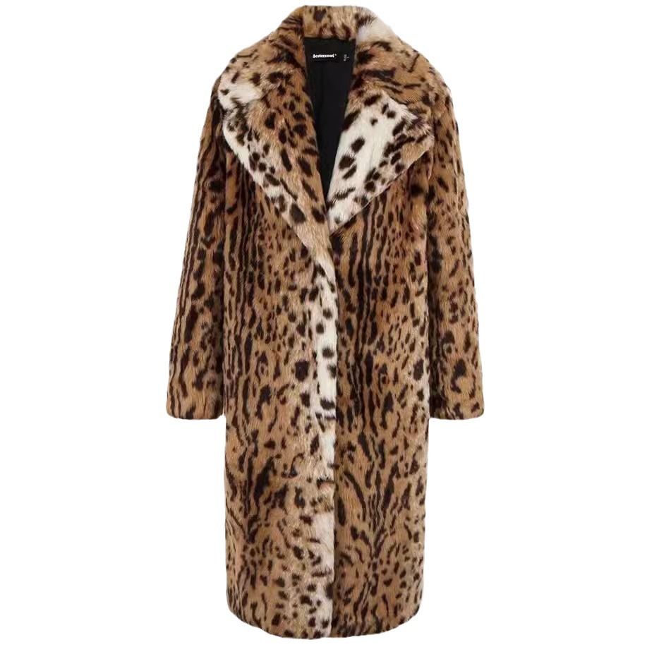 Winter Womens Leopard Print Coat Long Trench Windbreaker Outwear