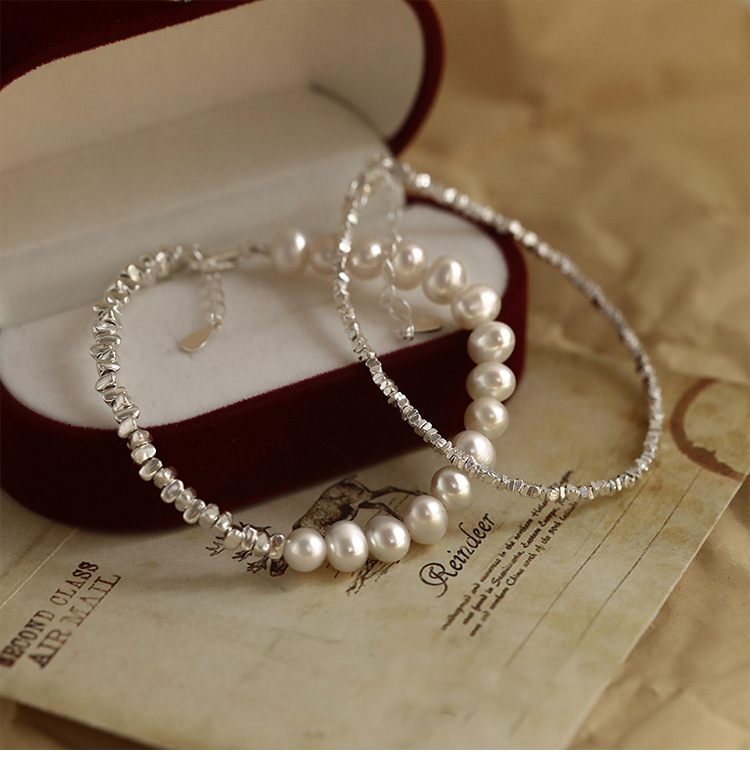 Sterling Silver IG Style Elegant Beaded Pearl Geometric Bracelets display picture 9