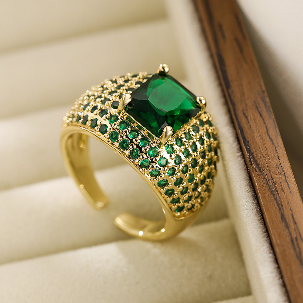 Copper geometric one size brand retro ring with zircon