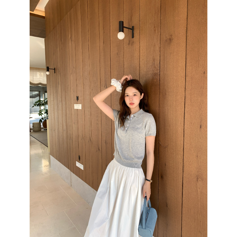 Tiaocheng 2026 New Spring Women's Clothing Korean Style Polo Collar Short-Sleeved Knitwear Women's Pure Color Versatile Casual Top