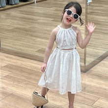 女童吊带连衣裙2025夏季新款儿童洋气露腰刺绣沙滩裙女宝宝背心裙