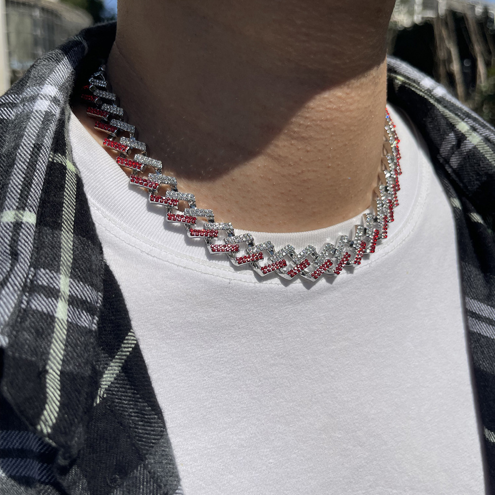 15mm Strip Dense Cuban Chain Couple Miami Luxury Two tone Hip Hop Necklace_voghion.com