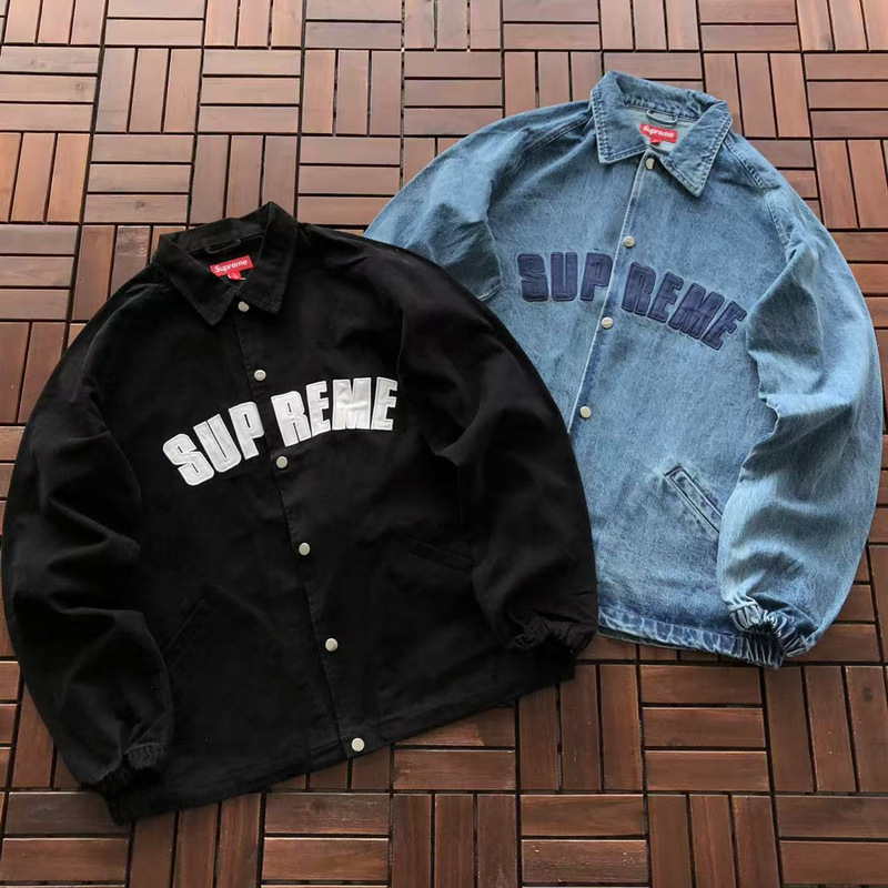 Supreme SS25 Twill Logo Snap-Button Long-Sleeve American Style Loose-Fit Jacket Unisex Cotton