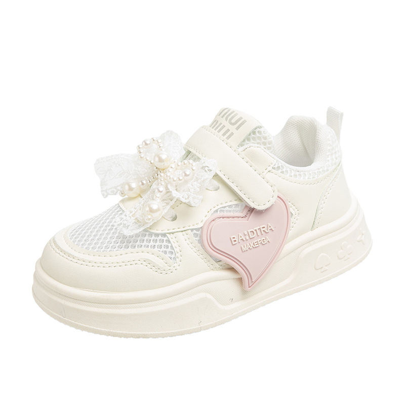 Zapatos blancos de niñas 2025 primavera y otoño nuevos zapatos deportivos infantiles de niñas zapatos de suela suave de malla transpirables zapatos casuales