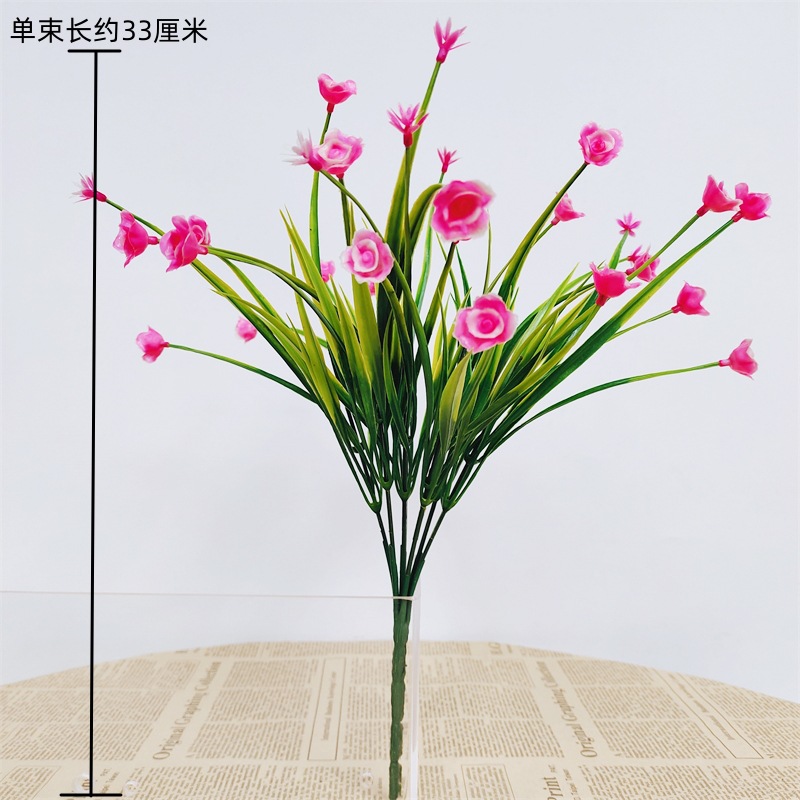 Flores de plástico falsas de una sola flor yucari hierba de agua decoración cercas de flores llenas de estrellas pequeñas flores de flores de simulación de flores verdes rosas