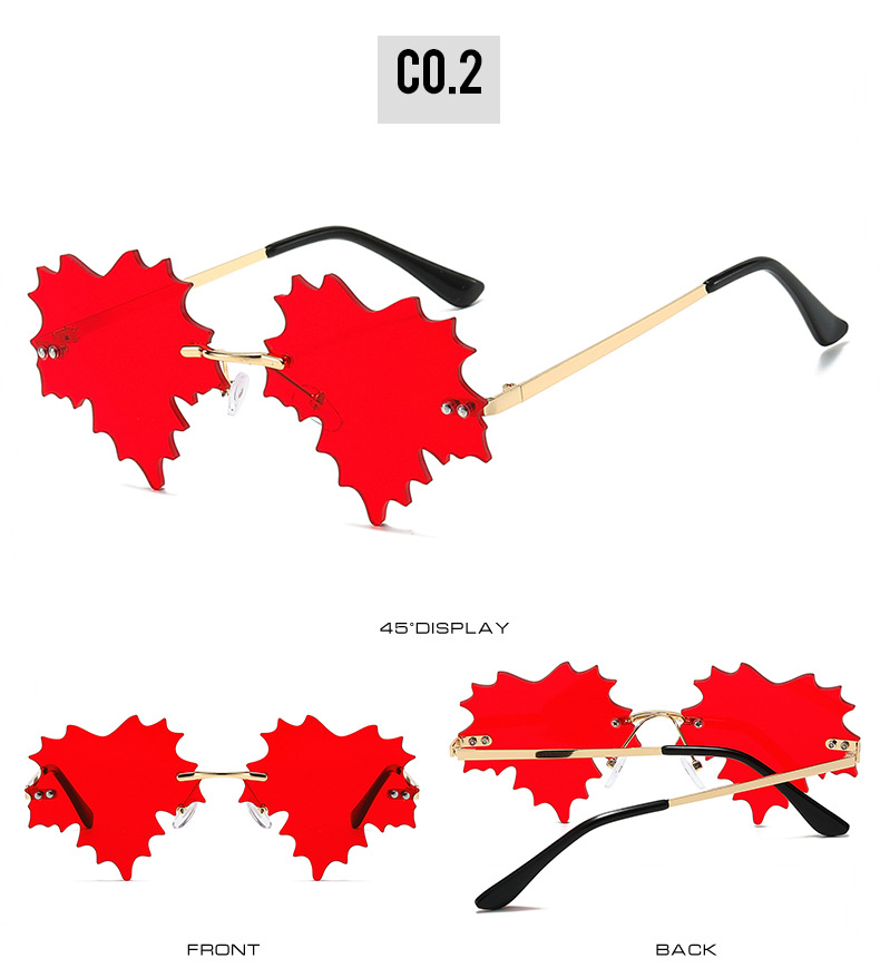 Frameless Sunglasses For Women Unique Hip Hop Maple Leaf Design_voghion.com