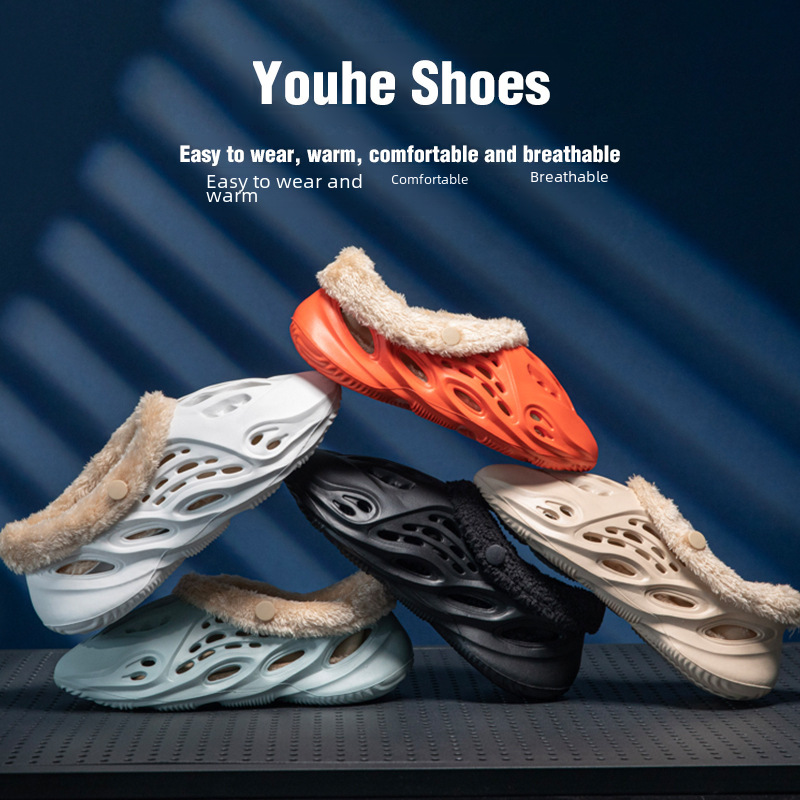 Coconut hole shoes Winter Children's cotton shoes parent-child plush shoes thickened fleece-lined warm outerwear factory wholesale