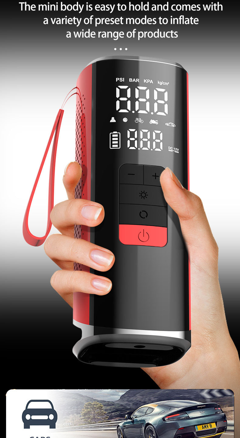 Customized 25-cylinder car air pump with automatic charging and shut-off, smart wireless portable tire, ball, and kayak inflator