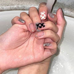 Fairy Chessboard Flash Crush Diamond Clip-on Nail Wearable Nail Art False Nail Beauty Nail Product Removable Nail