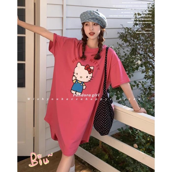Comercio exterior transfronterizo nuevo estilo suelto niña dibujos animados verano camisón servicio a domicilio letras rojas KT gato pijama dulce y lindo