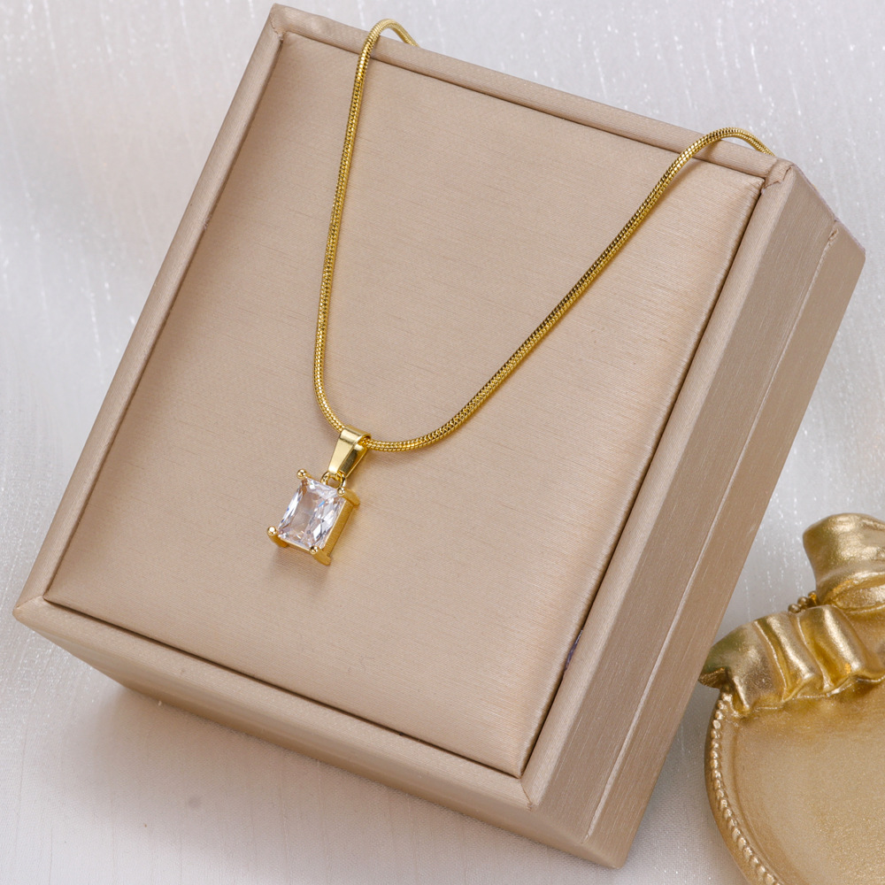 30g Weight Zircon Inlay Material Pendant Necklace Classification 1 Piece Quantity Daily Occasion Stainless Steel Material Geometric Pattern Unisex Gender Inlay Design Simple Style Style Simple Style Geometric Stainless Steel Inlay Zircon Pendant Necklace 4