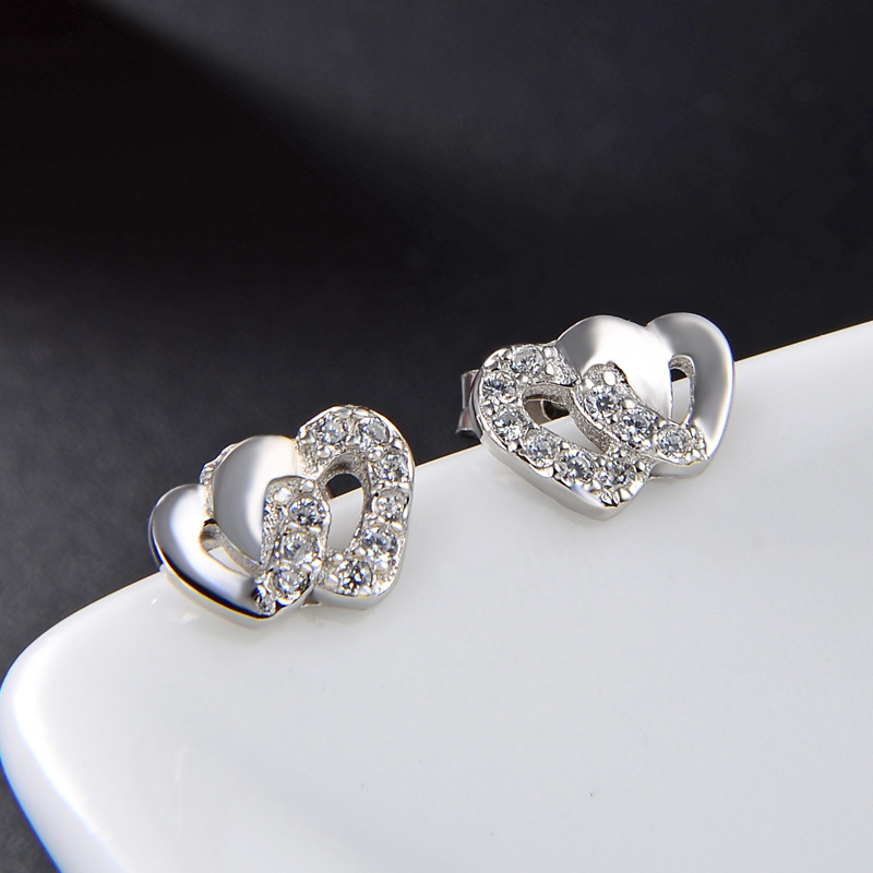 Pendientes de circonita con microincrustaciones de plata de ley 925, temperamento de lujo ligero femenino, doble amor, personalidad linda