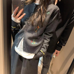 刺绣针织开衫女2025新款洋气秋冬氛围感可爱圆领休闲慵懒毛衣上衣