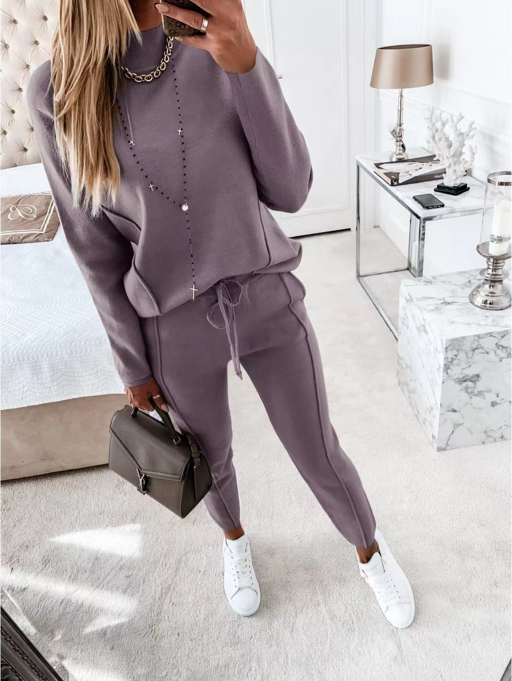 Daily Street Women's Casual Solid Color Cotton Blend Polyester Pants Sets Pants Sets display picture 1