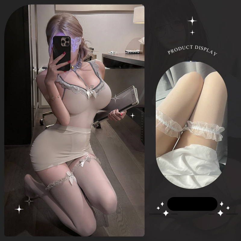 9686 gray + white lotus leaf stockings