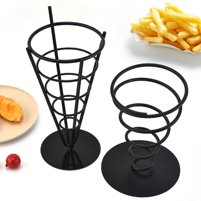 铁艺单头薯条架黑色锥形篮餐厅篮酒店展示框小食点心架 现货|ru