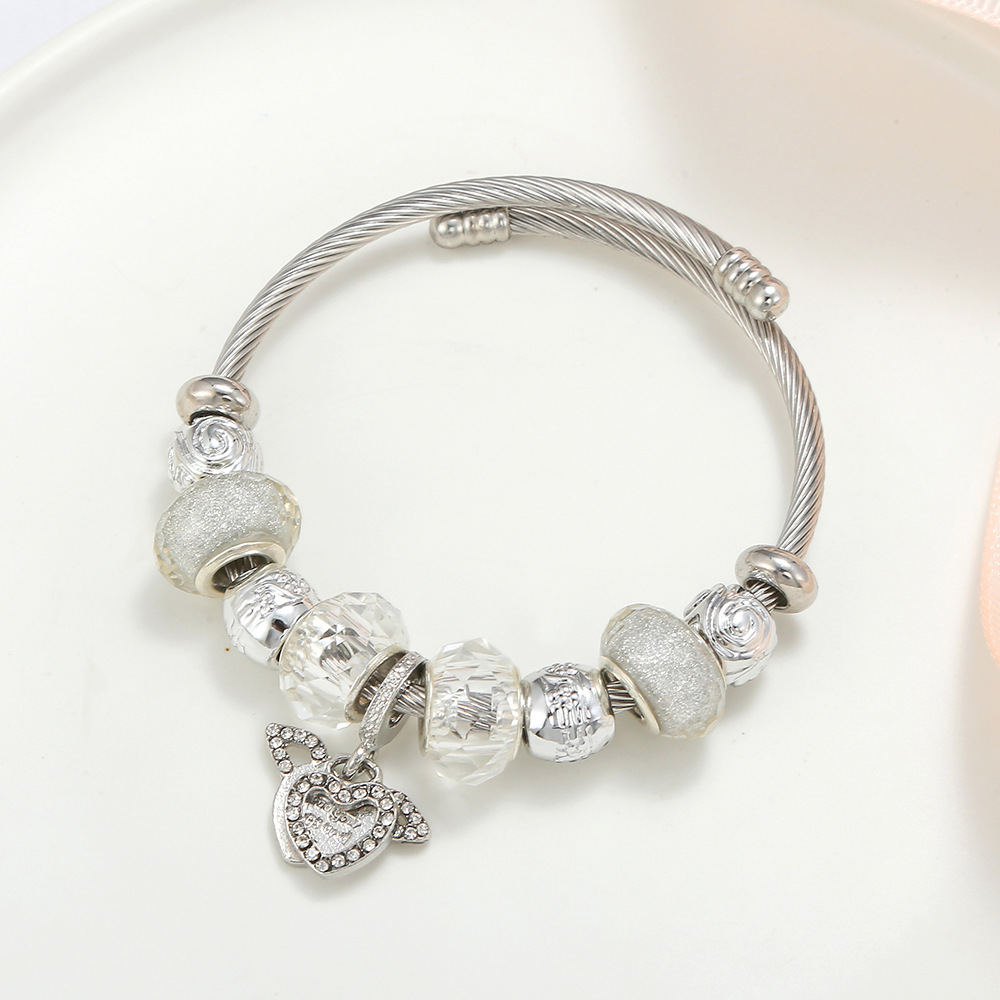 Simple Style Hot Air Balloon Heart Shape Wings Stainless Steel Alloy Inlay Resin Womenu0027S Bangle