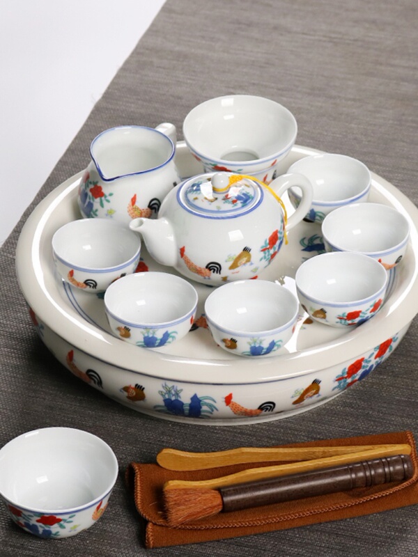 Chinese-Style Household Chicken-Shaped Cup Tea Set, Antique-Style Ming Dynasty Chenghua Doucai Tea Cup, Ceramic Tea Tray, Teapot Gift Box Set Chinese-Style Household Chicken-Shaped Cup Tea Set, Antique-Style Ming Dynasty Chenghua Doucai Tea Cup, Ceramic Tea Tray, Teapot Gift Box Set