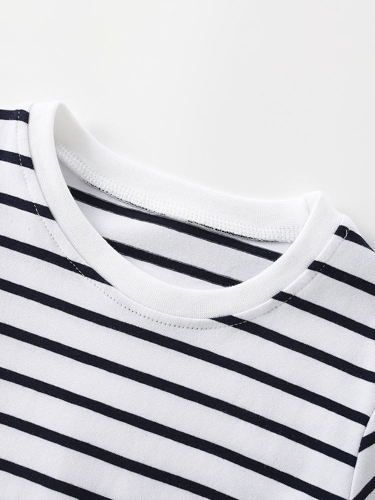 Malwee transfronterizo nueva camiseta de ropa infantil para niños verano, Europa y Estados Unidos, rayas de cuello redondo, mangas cortas para niños de 3 - 8 años