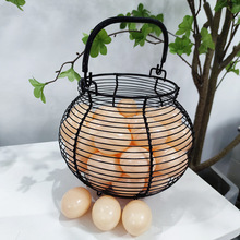 编织鸡蛋篮杂货收纳手提筐铁线篮厨房铁艺篓圆形水果篮工厂直储物