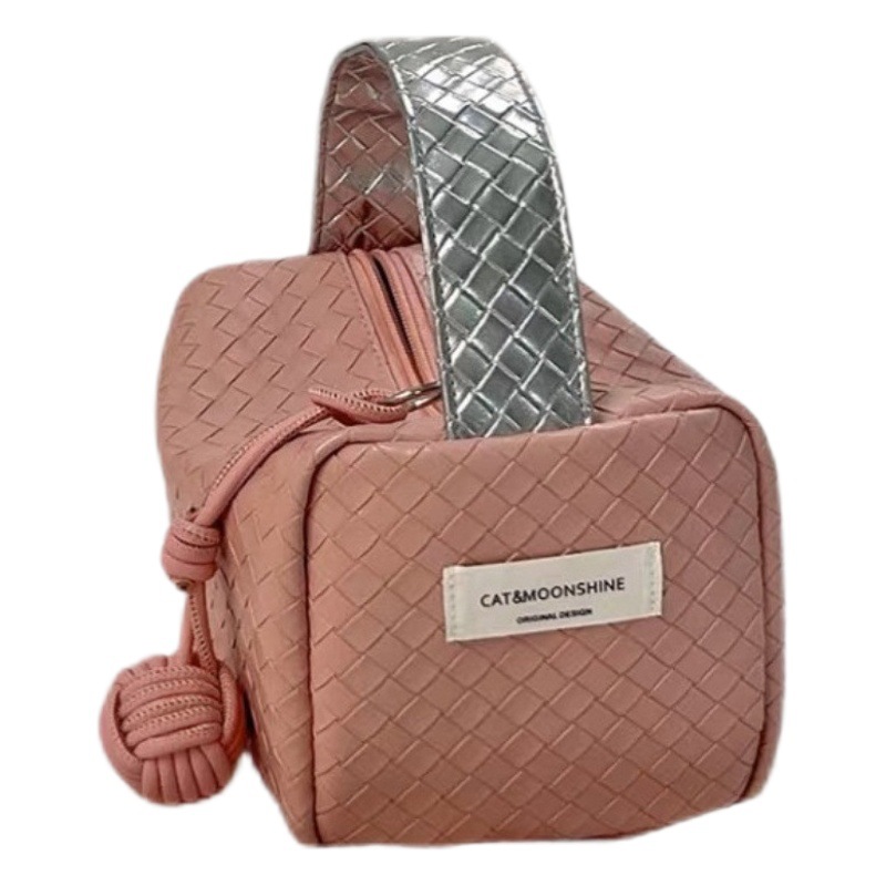 Original color rosa plata a juego patrón tejido 2023 nuevo bolso de mano bolsa pequeña bolsa Portátil Bolsa de almacenamiento de cosméticos bolsa de organización