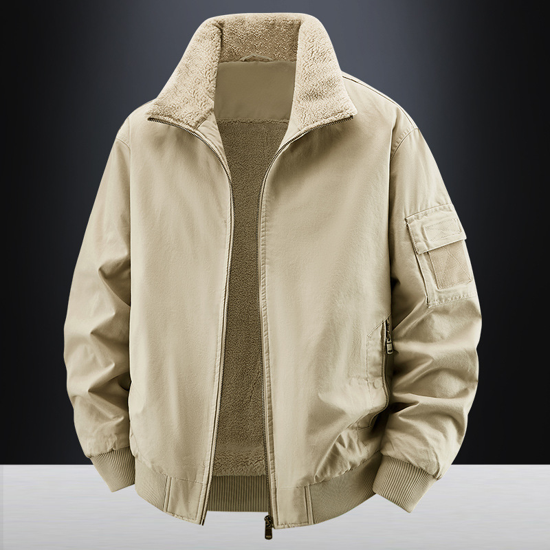 2025 New Autumn and Winter Jacket Men's Loose Casual Fleece-Lined Thick Warm Large Size Warm Work Jacket 2520