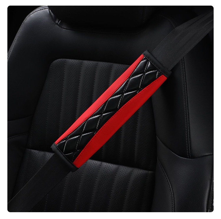 Amazon Massage Car Seatbelt Shoulder Pad Pu Leather 3D Quilted Embroidered Seatbelt Breathable Shoulder Protector