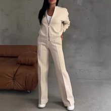 2025冬季加绒跨境外贸独立站欧美女士套装女式纯色卫衣休闲套装