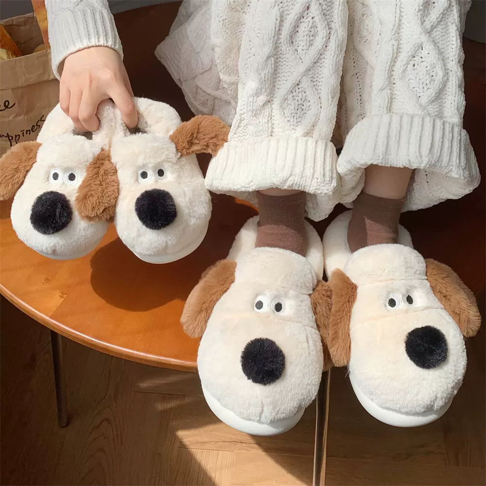 秋冬季卡通可爱掌门狗亲子棉拖鞋男童女童室内加绒保暖儿童毛毛鞋
