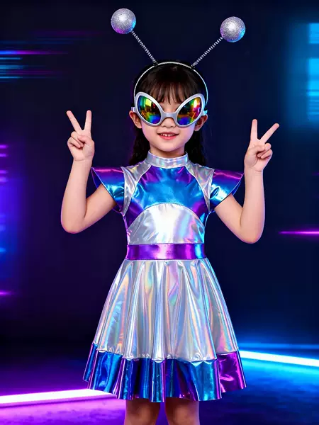 Children's Alien Ai Artificial Intelligence Cosplay Costume Halloween Robot Role-Playing Party Performance Outfit Set