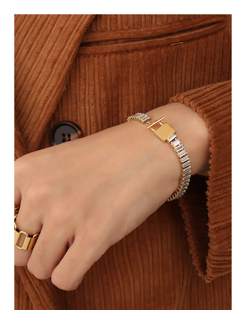 European and American lock T buckle zircon inlaid bracelet