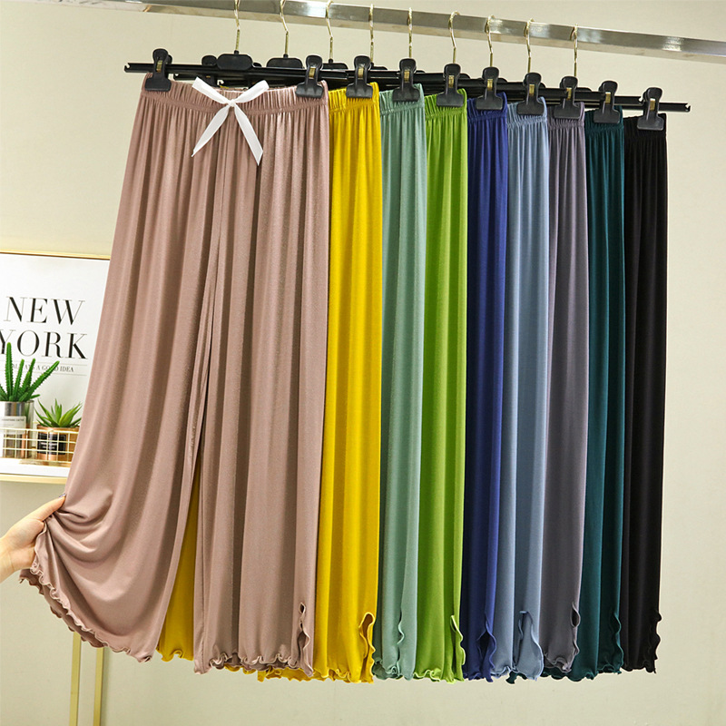 Women's Modal Sleep Pants for Summer, Slimming Casual Pants with Draped Effect, Wide-Leg Pants with Ruffled Edge, High-Waisted Pants, Suitable for Outdoor Wear, Home Pants Women's Modal Sleep Pants for Summer, Slimming Casual Pants with Draped Effect, Wide-Leg Pants with Ruffled Edge, High-Waisted Pants, Suitable for Outdoor Wear, Home Pants