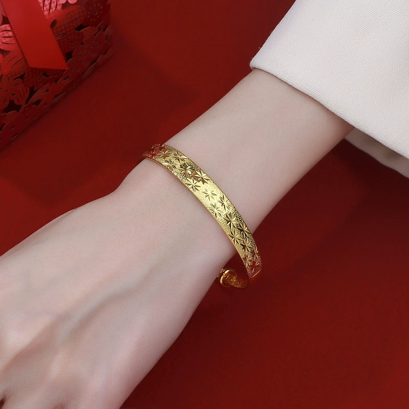 Браслет (LINGMU JEWELRY) 925 проба серебра, браслет-манжета с цветочным гравированием, 7,3×7,3×3,5 см