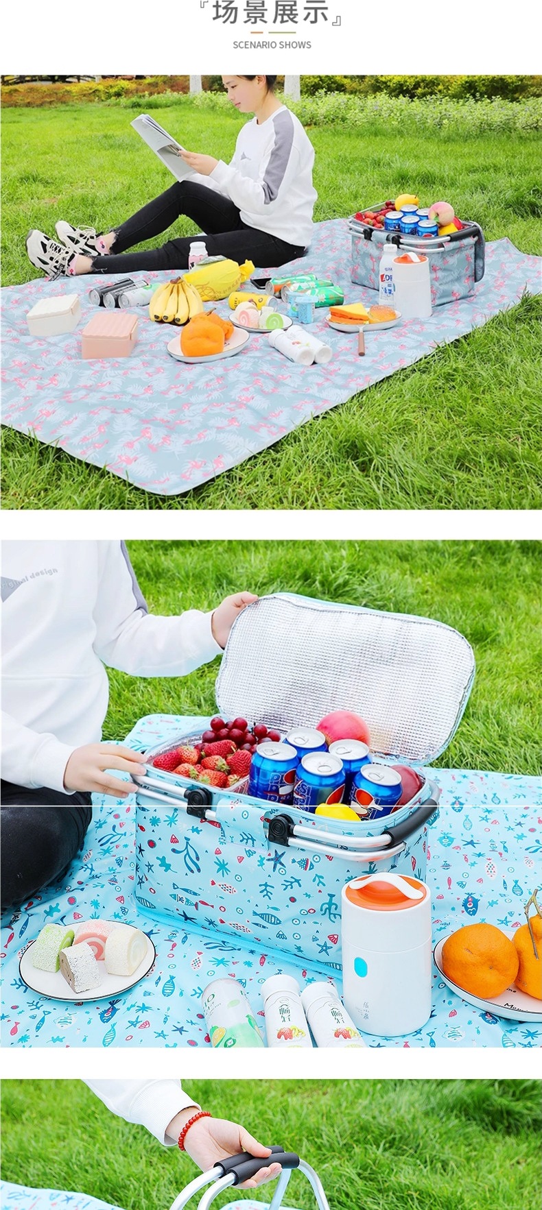 Foldable picnic basket, complete set of picnic equipment, essential tool for spring outings, outdoor camping insulated storage box, carrying basket