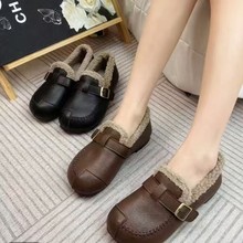 2025秋冬加厚棉鞋豆豆鞋妈妈鞋羊羔毛加绒百搭软底防滑保暖复古