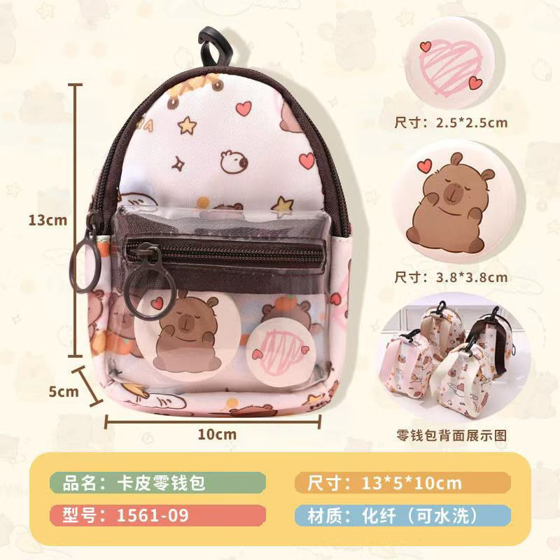 Mochila pequeña multifunción con diseño de capibara - Incluye monedero y bolsillo para auriculares - Estilo cartoon - Para organizar objetos pequeños