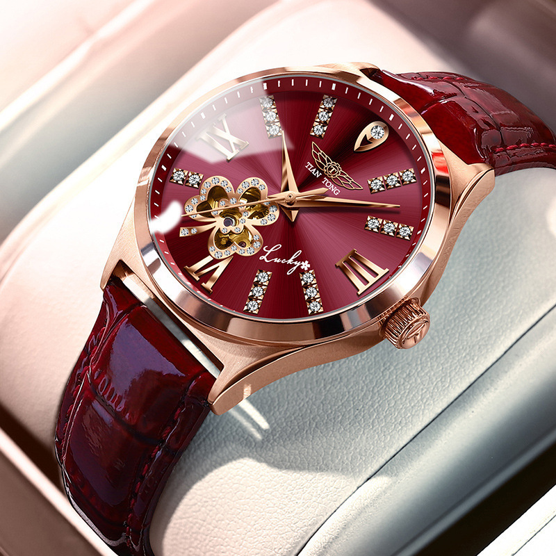 Swiss Genuine Brand Watch for Women, Fully Automatic Mechanical Watch, Fashionable Waterproof Real Diamond Clover Women's Watch New Style