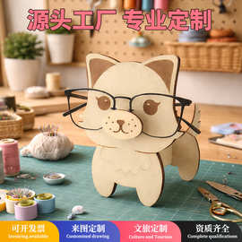 跨境激光木质3D立体拼图玩具jigsaw闪电打样定制狐狸猫模型摆件