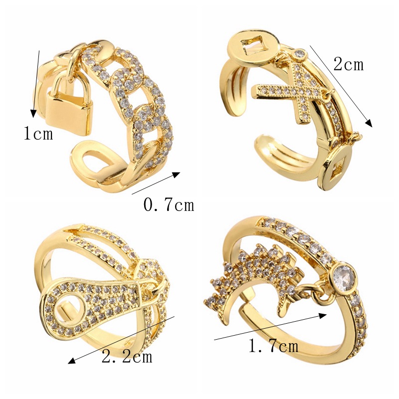 Lady Geometric Copper Gold Plated Zircon Rings 1 Piece