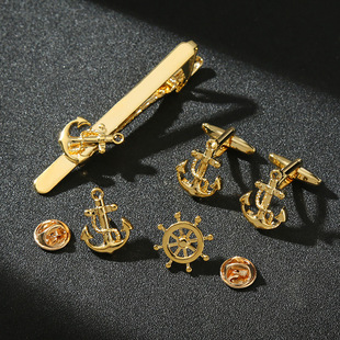 European and American Fashion Creative New Anchor Ship Tie Clip Men's Business Casual Cufflink Set Accessories Decoration
