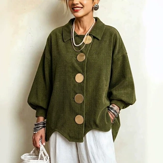 欧美跨境女装秋冬新款独立站现货休闲宽松翻领单排扣开衫外套女