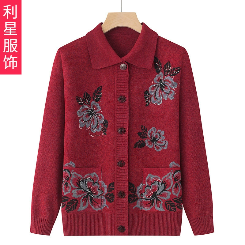 Свитер для среднего и пожилого возраста, Женский Тонкий Свободный кардиган для мамы, весна и осень, красный кардиган для старой леди, бабушки, весеннее пальто для старика