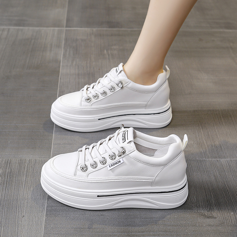 Thick-Soled Inner Heightening Slip-On Soft Leather White Shoes for Women 2025 Spring New Small Versatile Casual Sports Shoes