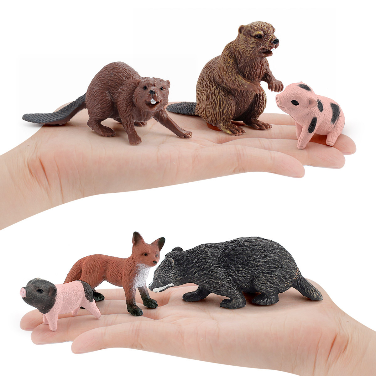 Simulación de exportación transfronteriza bosque animal traje modelo Beaver Fox visón oso cerdo escritorio decoración estática juguete