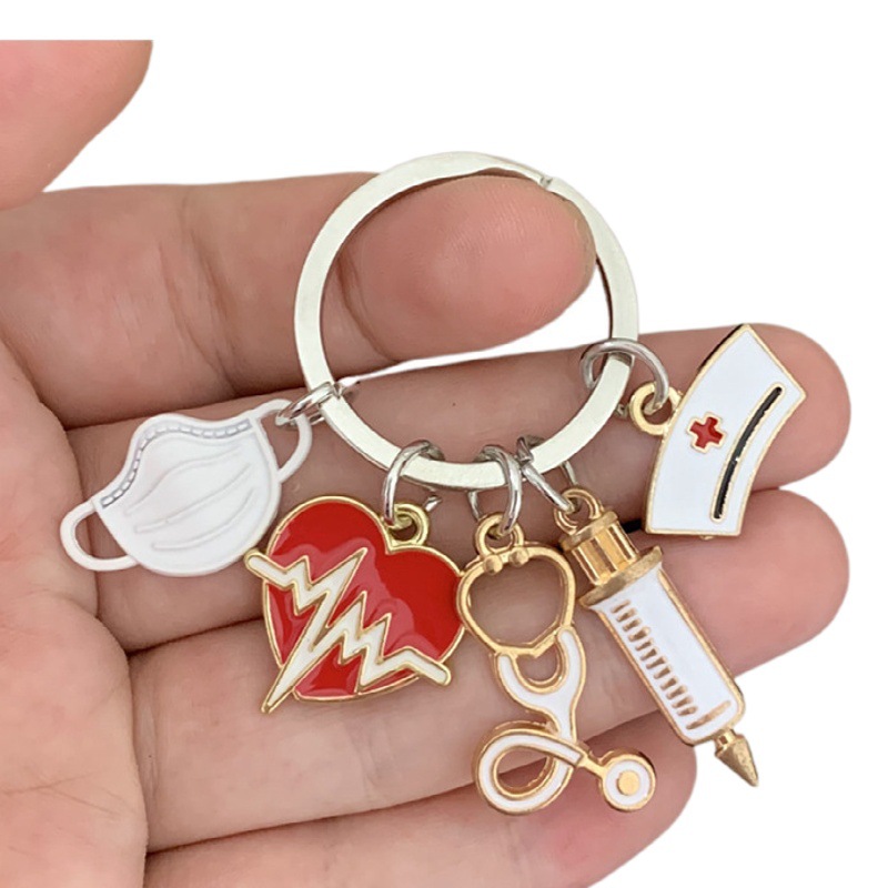 Enfermera Doctor máscara llavero médico rescate personal llavero jeringa estetoscopio llavero