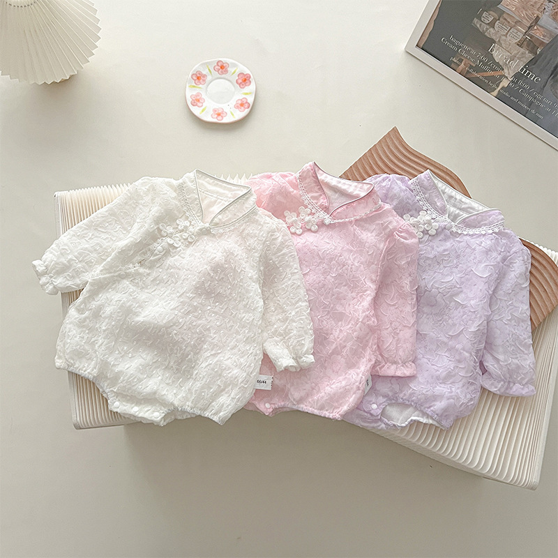 Ropa de verano para bebés recién nacidos, ropa de verano para bebés recién nacidos, ropa de cien días, mamelucos cheongsam para niñas, mamelucos de luna llena